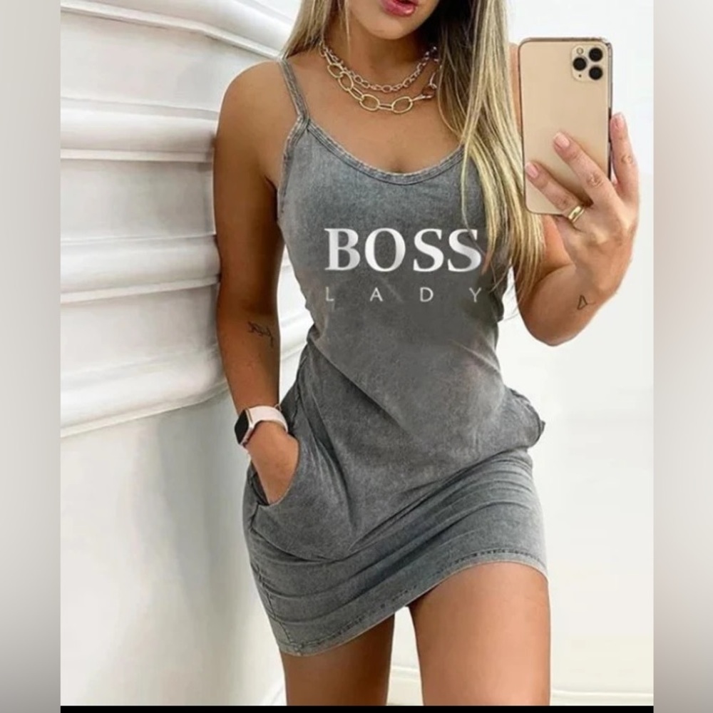 Boss Lady Gray Pockets Pullover Mini Dress
